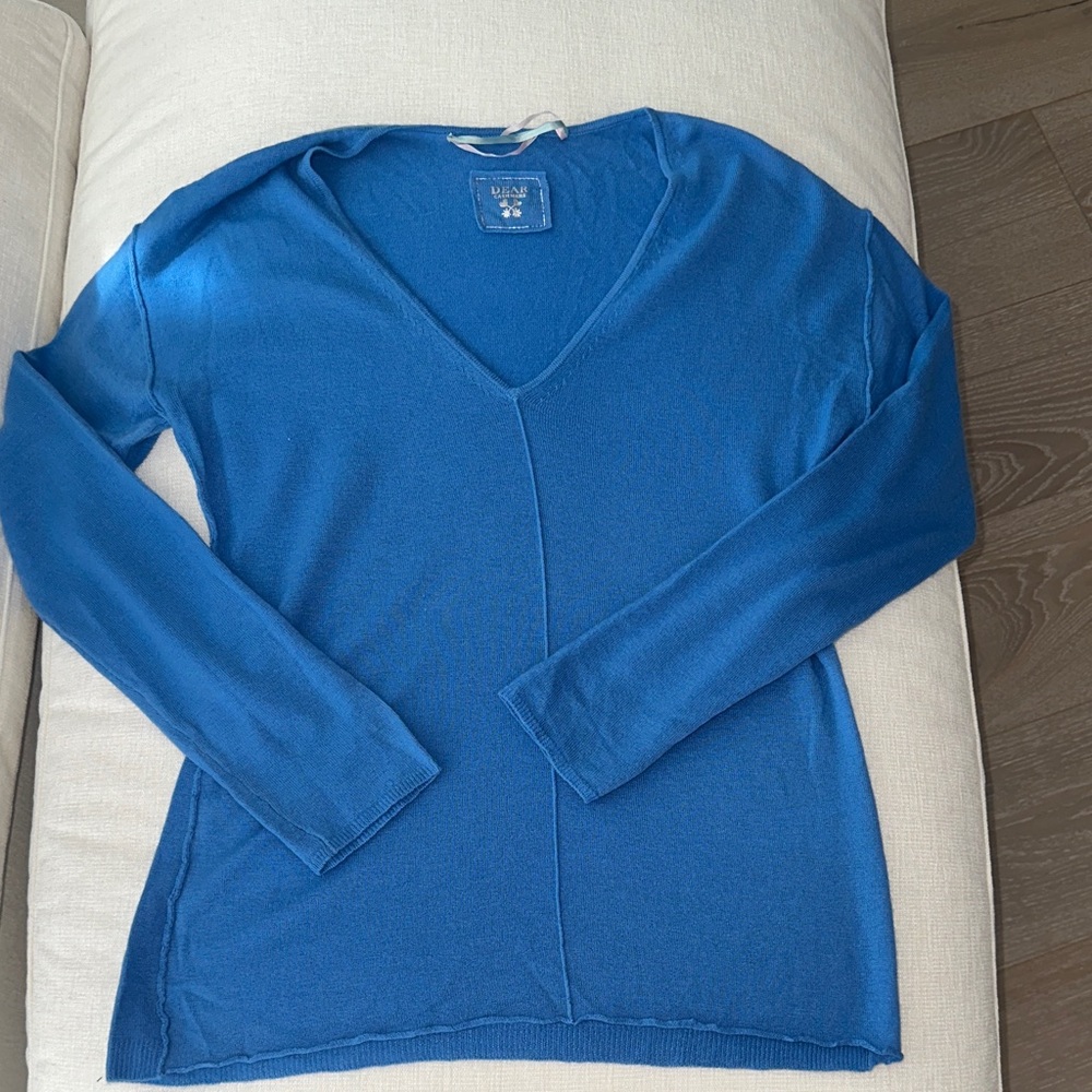 Dear Cashmere Blue 100% Cashmere V-Neck Sweater
